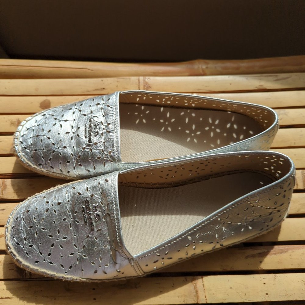 EUC Coach silver loafer espadrilles.